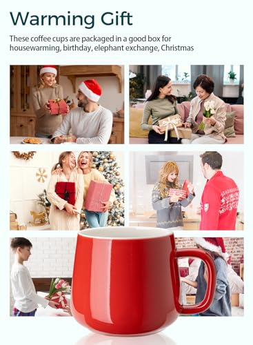 Teocera Ceramic Coffee Mug Set of 4-12 oz Coffee Mugs with Large Handles for Hot or Cold Drinks Like Latte, Cocoa, Tea or Juice - Smooth Ceramic, Dishwasher Safe, Red - Image 3