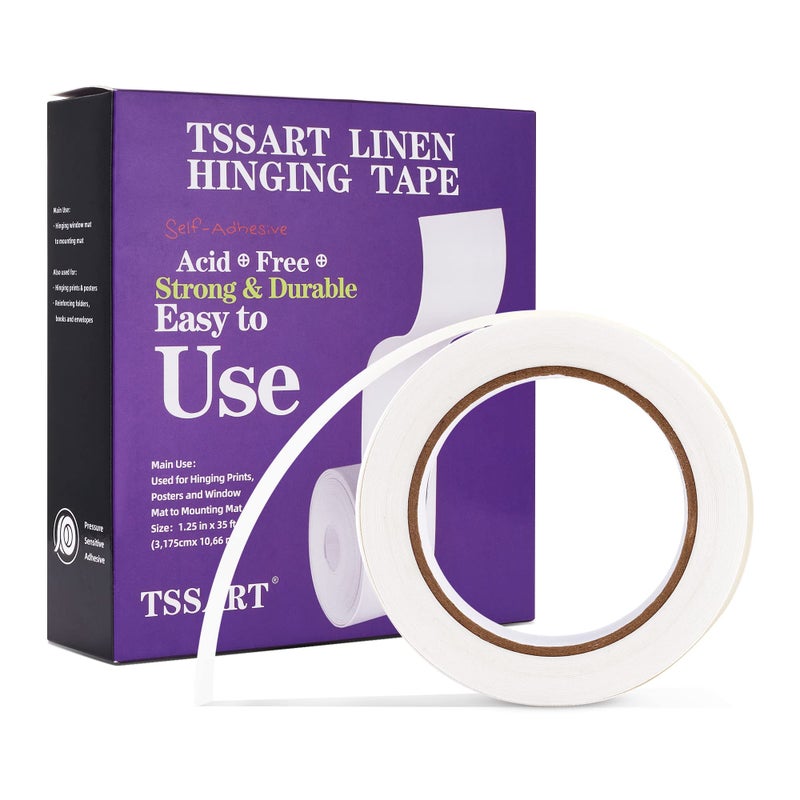 TSSART Linen Hinging Tape SelfAdhesive Hinging Tape for Prints Matte Frames Artwork Matting Acid Free 125inch x 35ft