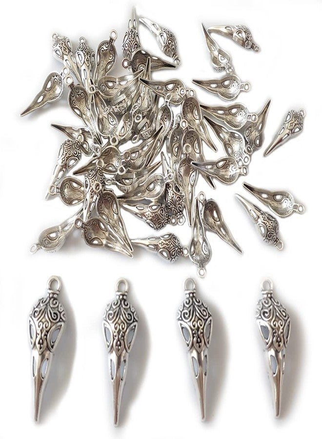 metulip 50Pcs Alloy Raven Skull Charms Pendants for Jewelry Making Findings Antique Silver Bird Head Skeleton Charms for DIY Key Chain Bracelet Necklace Halloween Accesories - Image 1