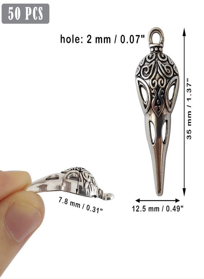 metulip 50Pcs Alloy Raven Skull Charms Pendants for Jewelry Making Findings Antique Silver Bird Head Skeleton Charms for DIY Key Chain Bracelet Necklace Halloween Accesories - Image 2
