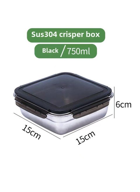 Factory Direct 304 Stainless Steel Fresh-keeping Box Refrigerator Sealed Box Storage Box Fruit And Vegetable Pickle Bucket Lunch Box-Specifications:Square 750ml
