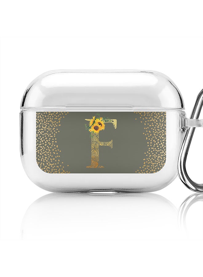 Stylizedd Classic Clear printed Case for Apple Airpods Pro Soft TPU Gel Thin Transparent Flexible Cover - Custom Monogram Initial Letter Mandala Floral Pattern Alphabet - F (Olive Green ) - Image 1
