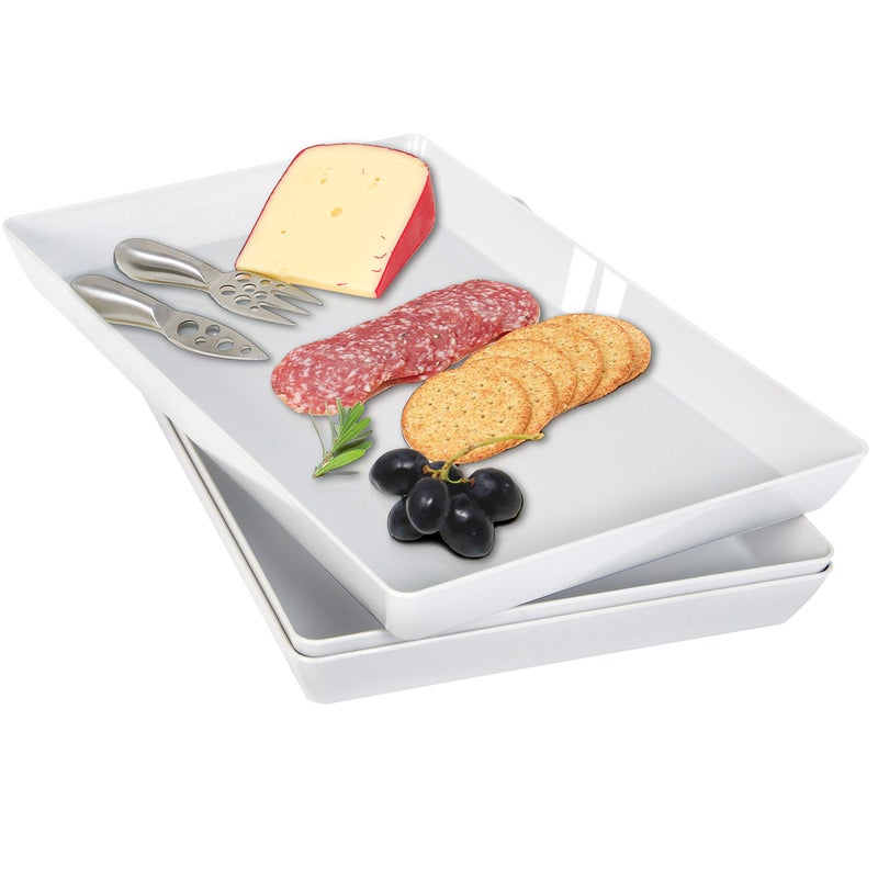 Youngever 3 Pack Plastic Serving Trays Serving Platter for Parties Sturdy ABS material 15 inch x 10 inch Grey