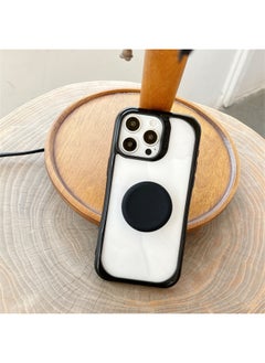 حامل إطار بلون سادة ياباني وكوري بسيط لهاتف Iphone16 لهاتف Iphone 15ProMax/14/13 جراب هاتف محمول متخصص اللون: لوحة خلفية أكريليك شفافة سوداء + نموذج قابل للتطبيق: لهاتف Iphone 14