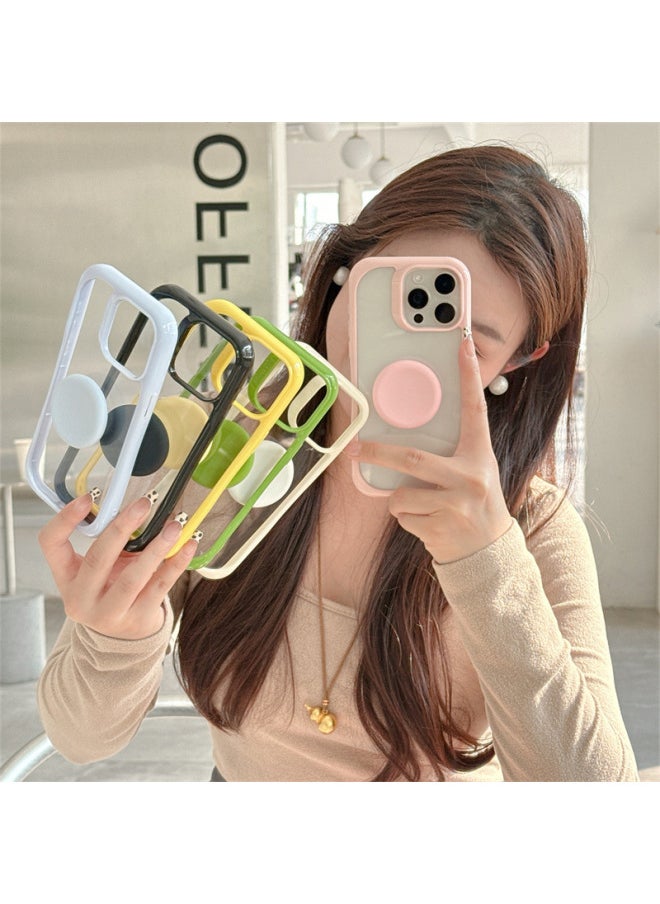 ماركة غير محددة - حامل إطار بلون سادة ياباني وكوري بسيط لهاتف Iphone16 لهاتف Iphone 15ProMax/14/13 جراب هاتف محمول متخصص اللون: لوحة خلفية أكريليك شفافة سوداء + نموذج قابل للتطبيق: لهاتف Iphone 14 - Image 1