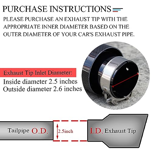FAIZJUNBEN carbon fiber exhaust tip intake 2.5 inch outlet 3.5 inch exhaust tip, all black carbon fiber exhaust tip car tailpipe - Image 5