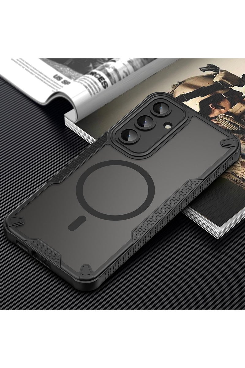 Cover For Samsung Galaxy S25 Plus Armor Glaze MagSafe Magnetic Phone Case Raised edges around the screen and camera lens help prevent scratches - Black - Image 2