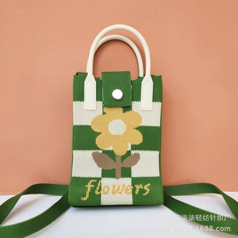 New Knitted Mobile Phone Bag Personalized Crossbody Flying Woven Bag All-Match Small Bag Girls' Four Seasons Portable Small Square Bag - Image 1