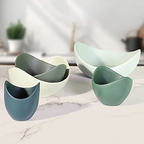 Notakia Salad Decorative Bowls Lotus Shaped Pasta Bowls Dishwasher & Microwave Safe, Unique Angled Ceramic Bowls for Salad, Pasta, Soup, Rice, Prep, Ideal for Restaurant (Green) - Image 5
