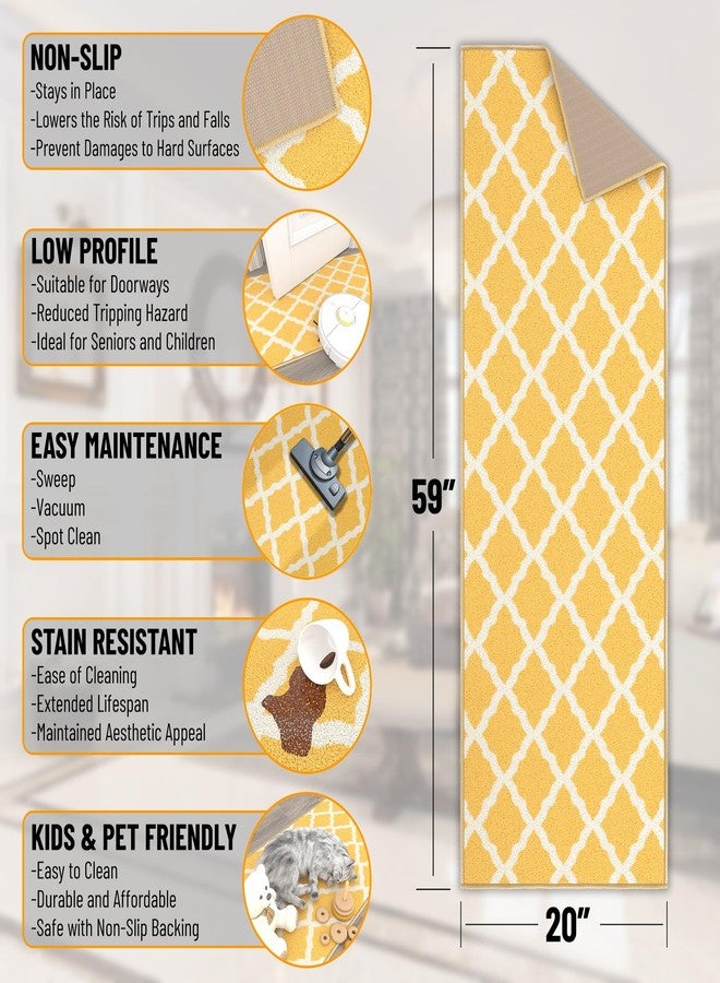 Ottomanson Hallway Runner Rug 20" x 59" Non Slip Trellis Area Rugs Easy to Clean Laundry Rug Runner Durable & Pet Friendly Floor Carpet Runners for Hallways Entryway Living Room Kitchen, Yellow - Image 2