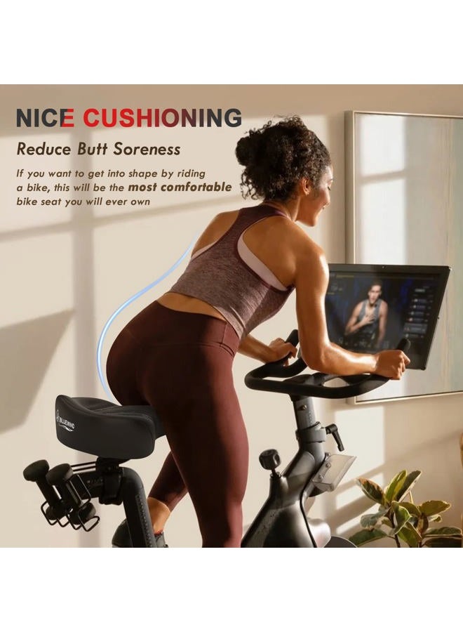 Bluewind Oversized Bike Seat, Wide Bicycle Saddle Novel Backrest Design Durable Leather Surface Compatible with Peloton, Universal Fit Exercise or Road Stationary Bike Seat Cushion for Men & Women (BK - Image 4