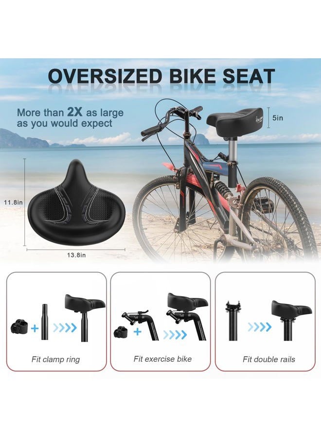 Bluewind Oversized Bike Seat, Wide Bicycle Saddle Novel Backrest Design Durable Leather Surface Compatible with Peloton, Universal Fit Exercise or Road Stationary Bike Seat Cushion for Men & Women (BK - Image 3