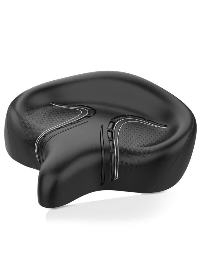 Bluewind Oversized Bike Seat, Wide Bicycle Saddle Novel Backrest Design Durable Leather Surface Compatible with Peloton, Universal Fit Exercise or Road Stationary Bike Seat Cushion for Men & Women (BK - Image 1