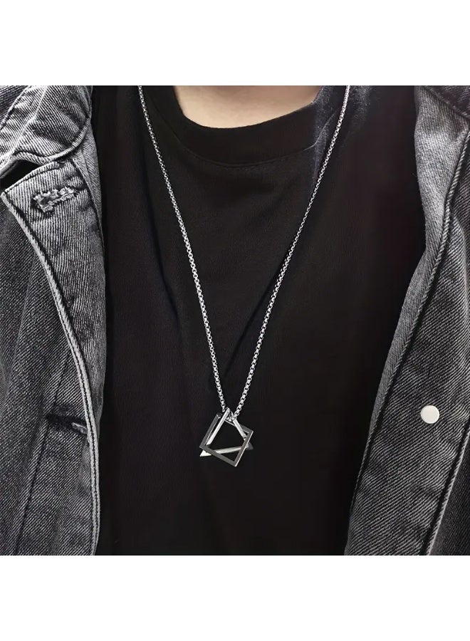 Goolsky Unisex Square Pendant Necklace – Minimalist & Chic, Square Pendant Adjustable Chain, Non-Fading Titanium Steel, Daily Wear/Unisex Fashion Statement - Image 2