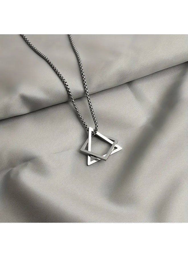 Goolsky Unisex Square Pendant Necklace – Minimalist & Chic, Square Pendant Adjustable Chain, Non-Fading Titanium Steel, Daily Wear/Unisex Fashion Statement - Image 1