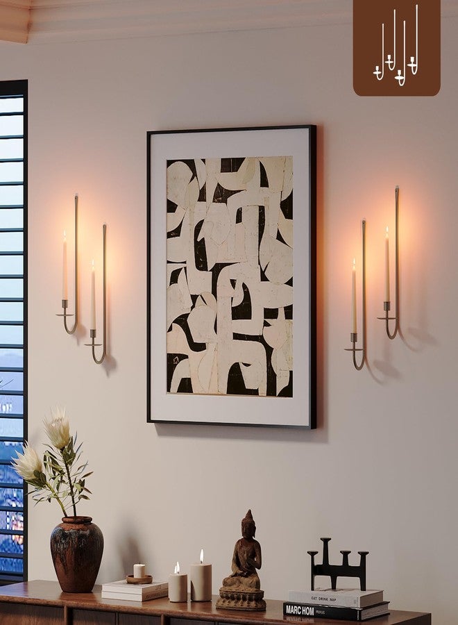 مجموعة من 4 حوامل شموع جدارية معدنية، حامل شموع عمودي، نحاس، تصميم عصري، مناسبة لغرفة المعيشة، أو كديكور ريفي، أو مدفأة، أو حفل زفاف - Image 1