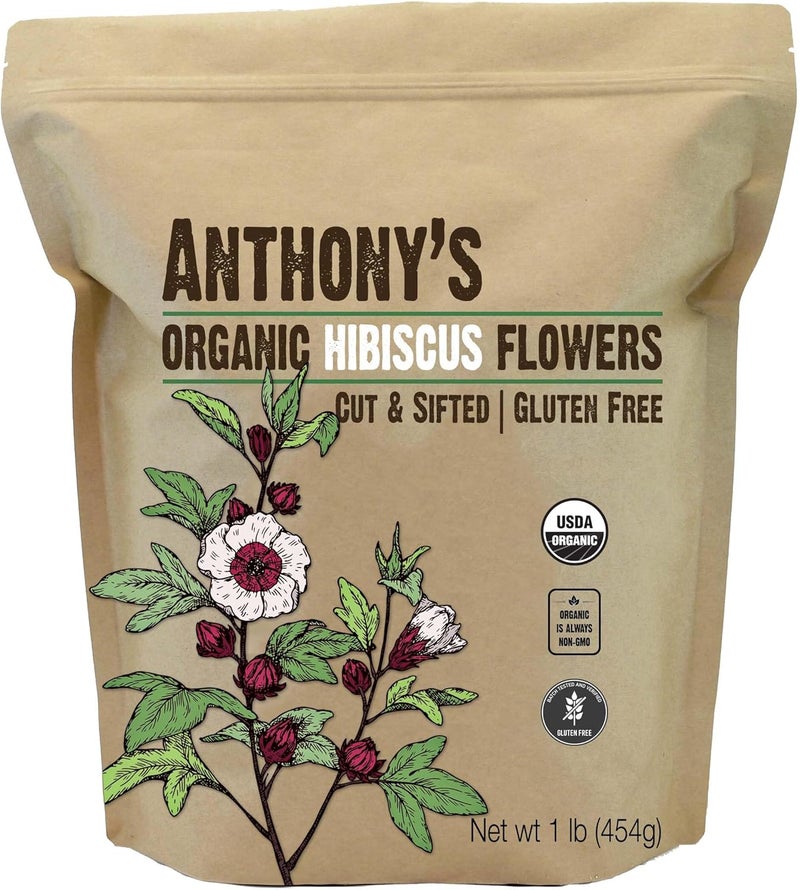 Anthony's Organic Hibiscus Flowers - 1 lb, Cut & Sifted, Gluten Free, Non-GMO, Keto Friendly - Image 1