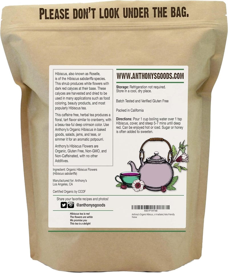 Anthony's Organic Hibiscus Flowers - 1 lb, Cut & Sifted, Gluten Free, Non-GMO, Keto Friendly - Image 2