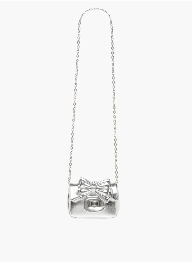 Celeste Girls Bow Accent Crossbody Bag with Chain Strap and Twist Lock Closure