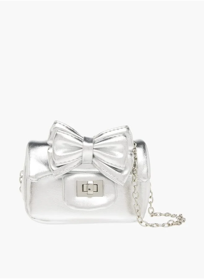 Celeste Girls Bow Accent Crossbody Bag with Chain Strap and Twist Lock Closure