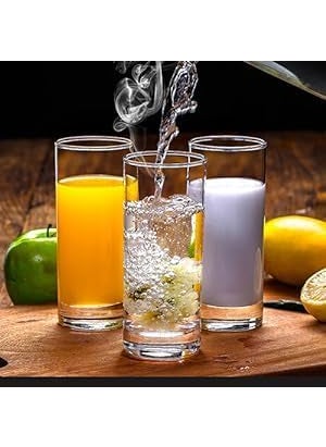 TRICSTER - TRICSTER Round Plaza Water Glass Heavy Base Water and Juice Glass, Long Highball Drinking Glasses Mojito Glass Cups, Tom Collins Bar and Mixed Drink Glass (Long Round Glass 300ML, 6 PCS) - Image 1
