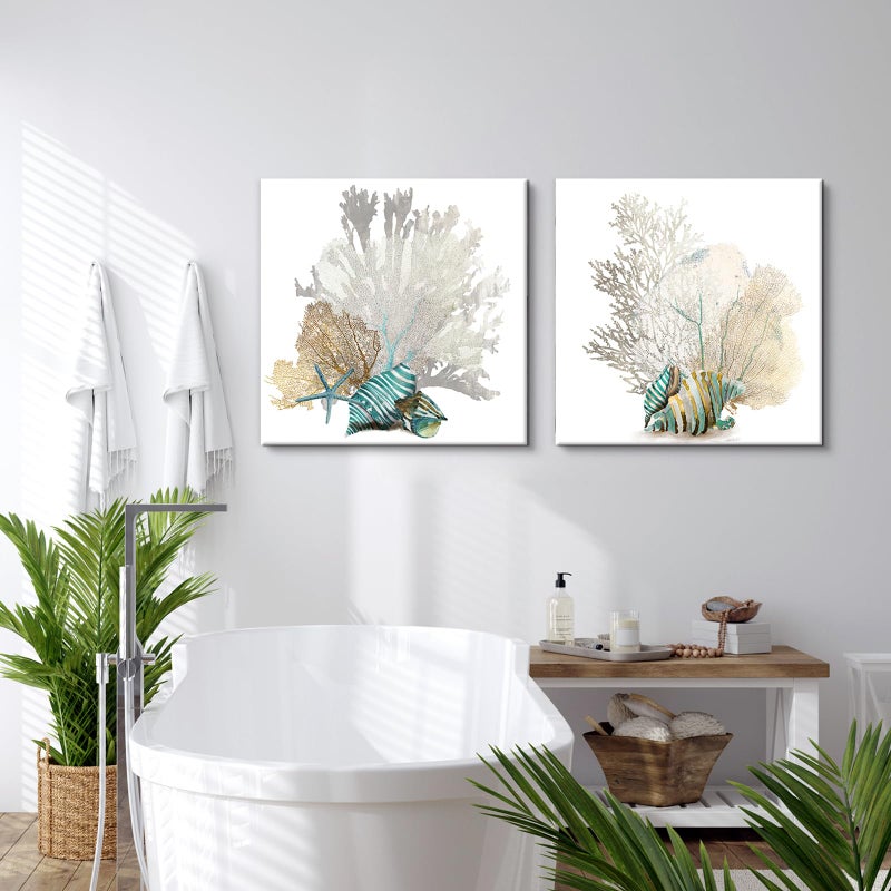 Home Trove Japo Art Ocean Art By Pi Creative Art Modern Canvas Print Wall Pictures Vintage Giclee Print On Canvas Stretched Living Room Bedroom 20X20X2 Inch Multi - Image 4