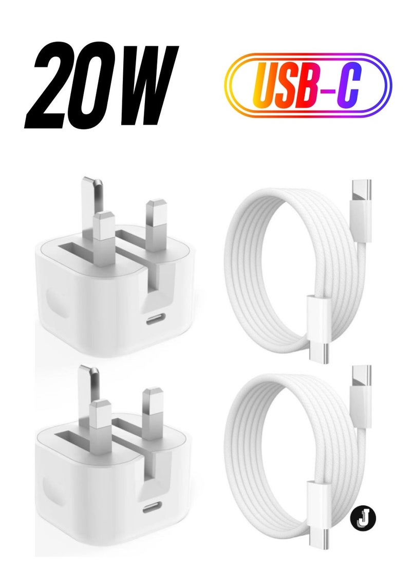JAJEEK "2024 MFi Certified 20W Fast Charger for iPhone 15 – 2-Pack USB-C Power Adapter with 2M Extra-Long Cable for iPhone 15/15 Pro/15 Pro Max, iPad Pro/Air/Mini" - Image 1