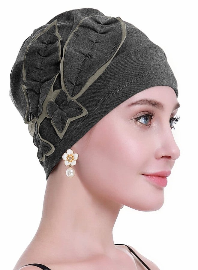 osvyo Cotton Chemo Hat Beanie Headwear for Women-Soft Cap Cancer for Hair Loss Dark FLECKING Gray - Image 3