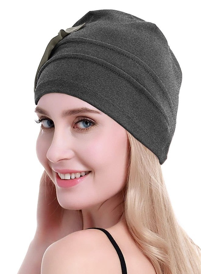 osvyo Cotton Chemo Hat Beanie Headwear for Women-Soft Cap Cancer for Hair Loss Dark FLECKING Gray - Image 4