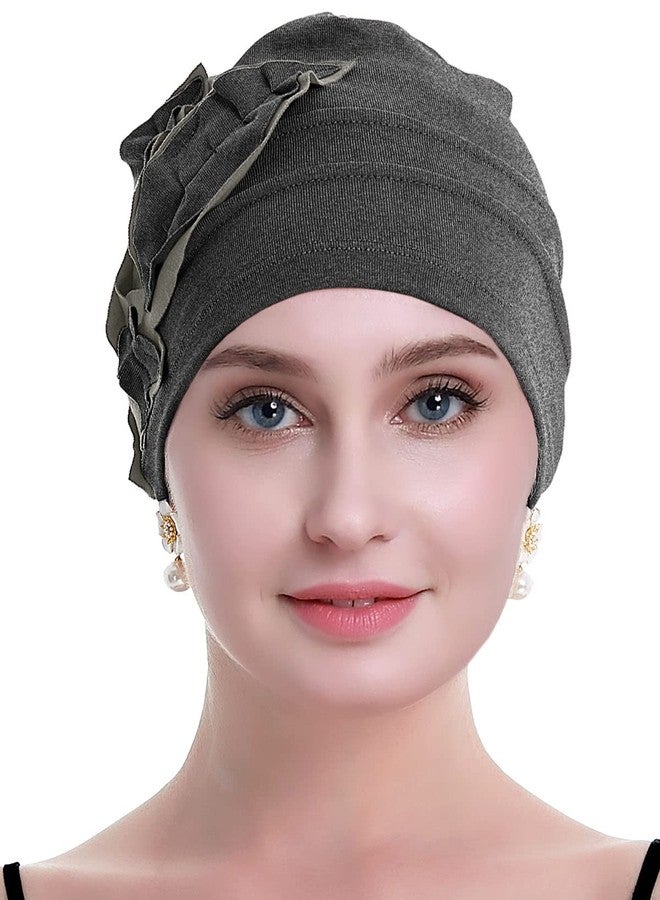 osvyo Cotton Chemo Hat Beanie Headwear for Women-Soft Cap Cancer for Hair Loss Dark FLECKING Gray - Image 5