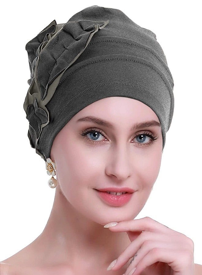 osvyo Cotton Chemo Hat Beanie Headwear for Women-Soft Cap Cancer for Hair Loss Dark FLECKING Gray - Image 1