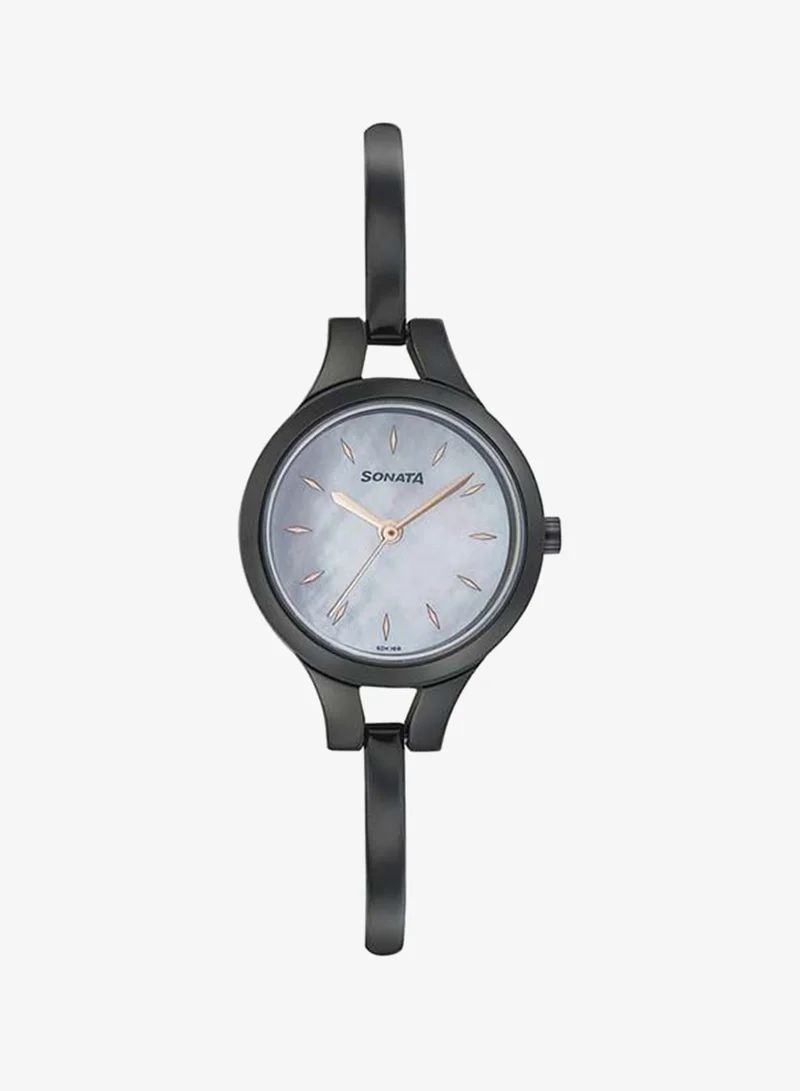 Sonata  Round Shape Stainless Steel Analog Wrist Watch 8151NM01 - 28 mm - Black for Women | Best Price UAE