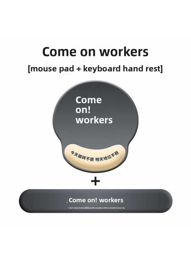 Creative Text Mouse Pad Wrist Support Office Computer Silicone Wrist Pad Men And Women Mouse Pad Wrist Guard Silicone Pad-Pattern:Refueling Worker Set 【wrist Mouse Pad + Keyboard Hand Rest】