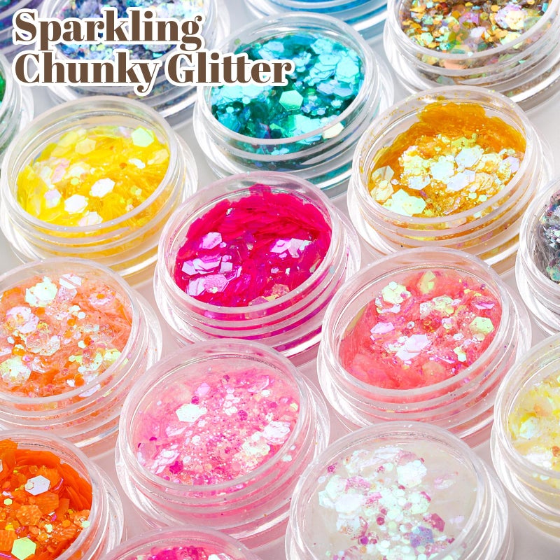 LEOBRO Chunky Glitter, 24 Colors Iridescent Glitter for Crafts, Resin, Sequins for Crafts, Tumblers, Hair Face Body Nail, DIY Party Decorations - Image 5