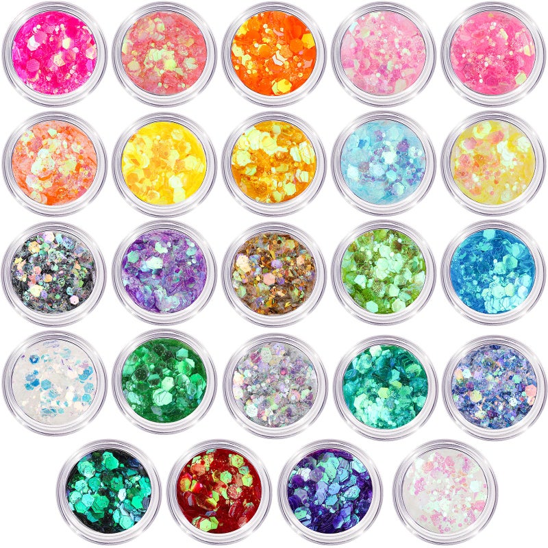 LEOBRO Chunky Glitter, 24 Colors Iridescent Glitter for Crafts, Resin, Sequins for Crafts, Tumblers, Hair Face Body Nail, DIY Party Decorations - Image 1