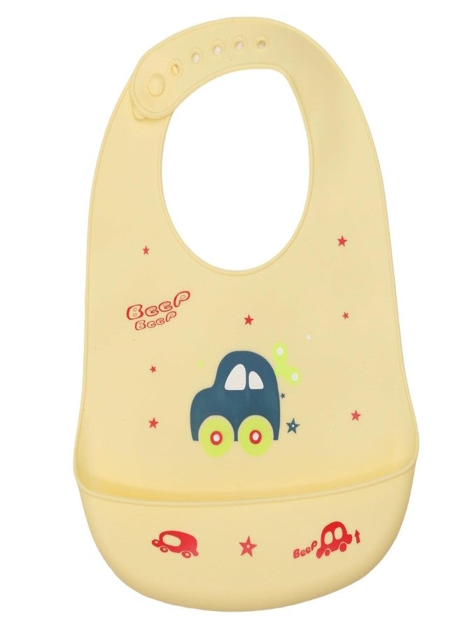Yellow Bee Silicone Car Print Bib with Crumb Catcher and Adjustable Closure for Boys, Yellow, 6-36 Months - Image 1