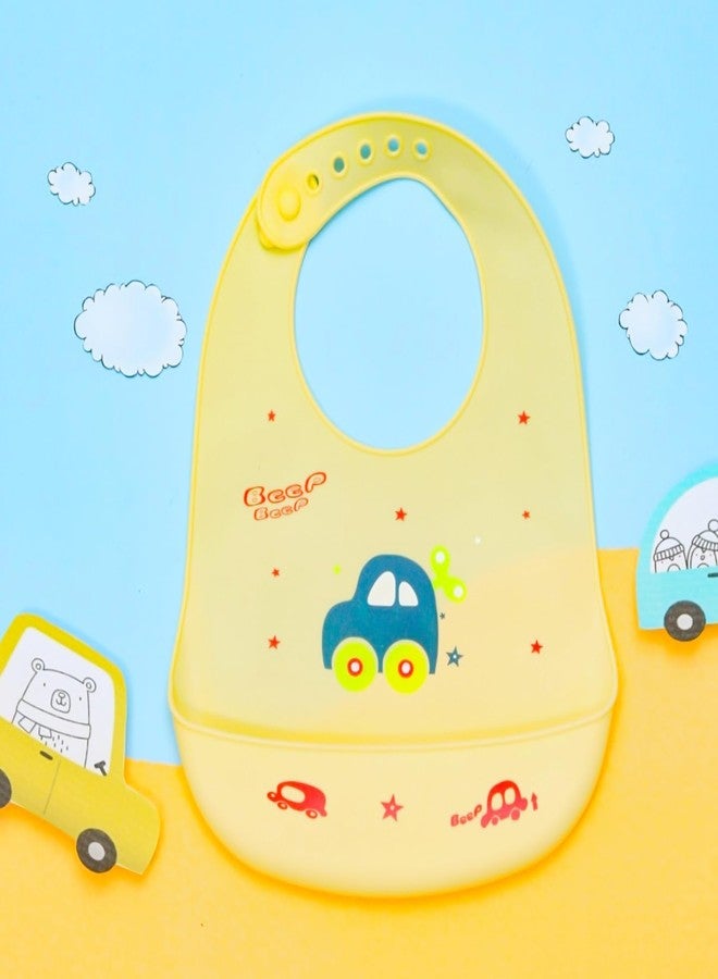 Yellow Bee Silicone Car Print Bib with Crumb Catcher and Adjustable Closure for Boys, Yellow, 6-36 Months - Image 2