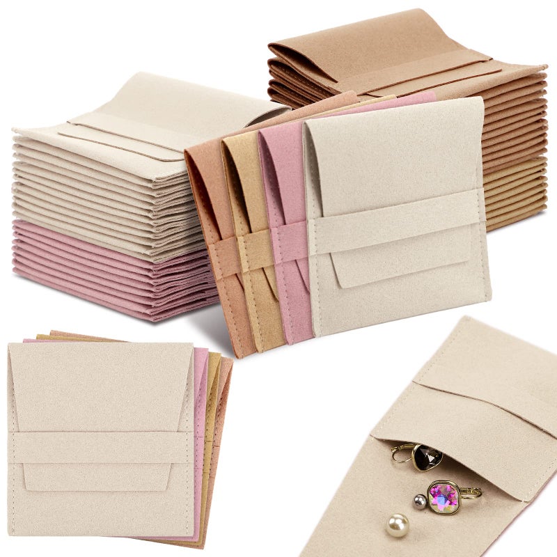 Bonuci 40 Pcs Small Microfiber Jewelry Pouch Gift Bulk with Band 8 x 8 cm Jewelry Packaging Bag Luxury Small Gift Bags Tiny Microfiber Bag for Bracelet Necklace PackagingMulticolor - Image 3