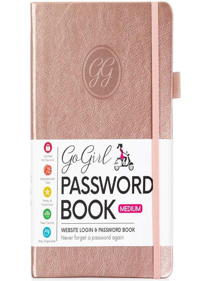 GoGirl Password Book with Alphabetical tabs - Internet Address & Password Keeper Logbook for Password Organization, Journal Notebook for Saving Website Logins. Medium Size 5.3″ x 7.7″, Rose Gold - Image 1