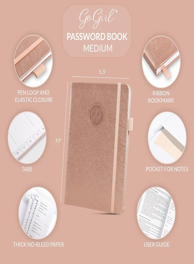 GoGirl Password Book with Alphabetical tabs - Internet Address & Password Keeper Logbook for Password Organization, Journal Notebook for Saving Website Logins. Medium Size 5.3″ x 7.7″, Rose Gold - Image 2