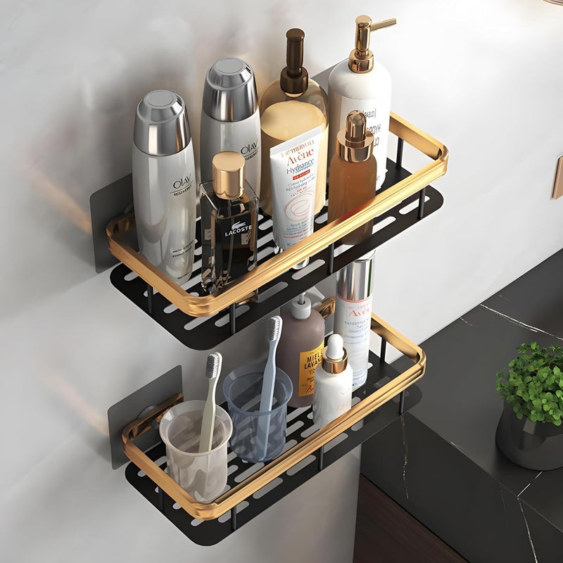 Self - Adhesive Bathroom Shelf for Wall, Multipurpose Wall Mounted Bathroom and Kitchen Organiser Without Drill, Space Saving Stand for Bathroom and Kitchen Wall (Pack of 1) Gold  - Image 3