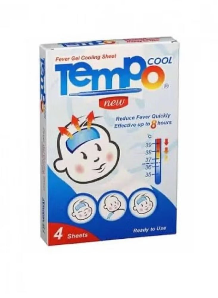 تيمبو كول 4 قطع كمادات بالجل لخفض حرارة الجسم أثناء الحمى