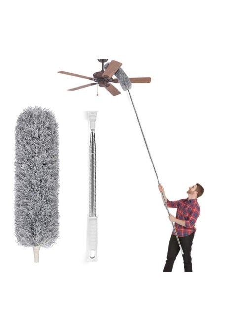 Lomida Feather Duster With Extendable Telescopic Pole - Extra Long 100 Inches, Microfiber With Washable Bendable Head for Cleaning High Ceiling Fans, Blinds, Cobweb, Cars