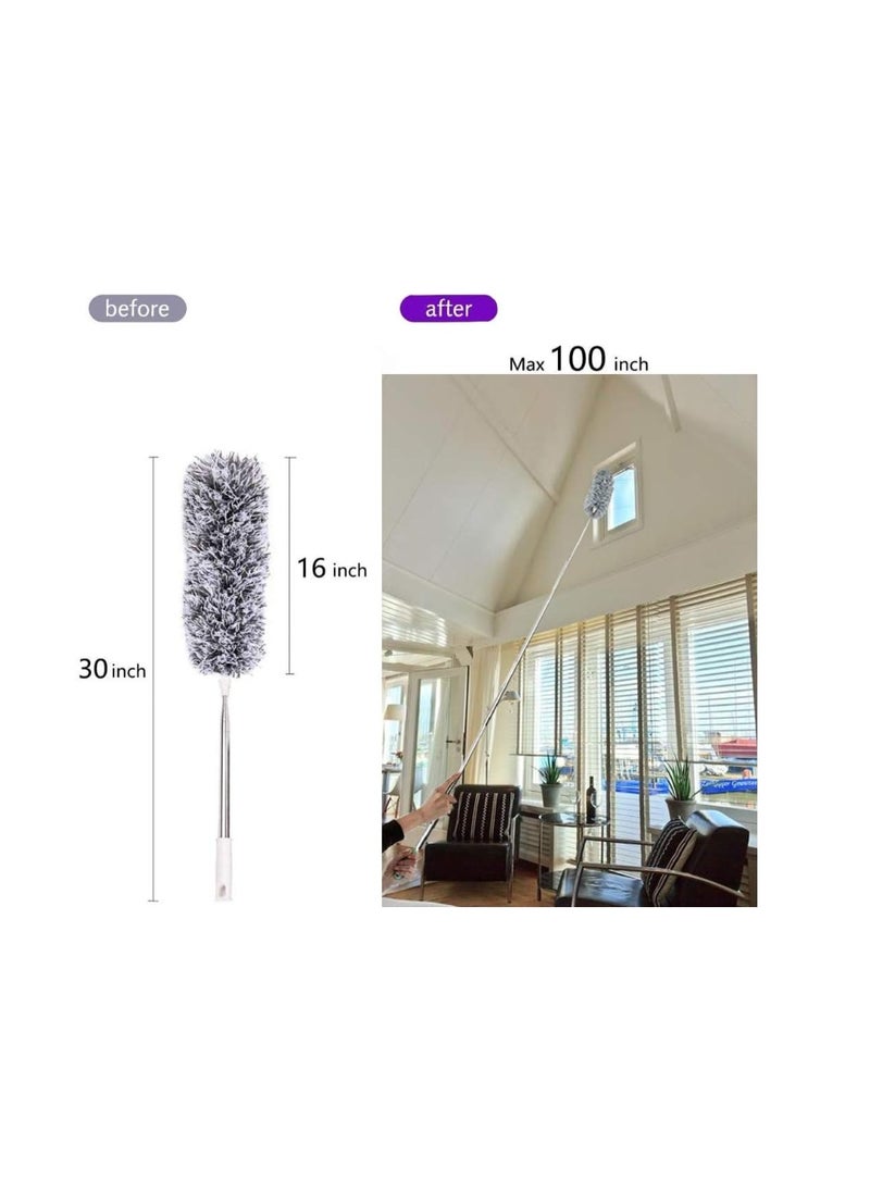 Lomida Feather Duster With Extendable Telescopic Pole - Extra Long 100 Inches, Microfiber With Washable Bendable Head for Cleaning High Ceiling Fans, Blinds, Cobweb, Cars