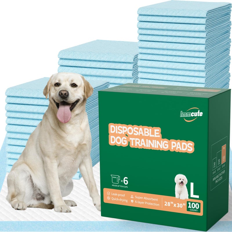 IMMCUTE 100 Count Large Dog & Cat Puppy Pee Pads - 28"x30" Absorbent Potty Training Pads | Leakproof Quick-Dry Disposable Pet Pads for Puppies, Dogs & Cats | Indoor, Outdoor, Litter Box, Housebreaking Use - Image 1