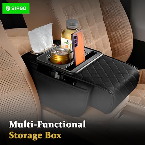 SIAGO SIA399 Premium Car Armrest Cover | 5-in-1 Center Console Organizer with Cup Holder, Phone Slot, & Storage Bags | Anti-Slip PU Leather Cushion for Sedans & SUVs (Black) - Image 4