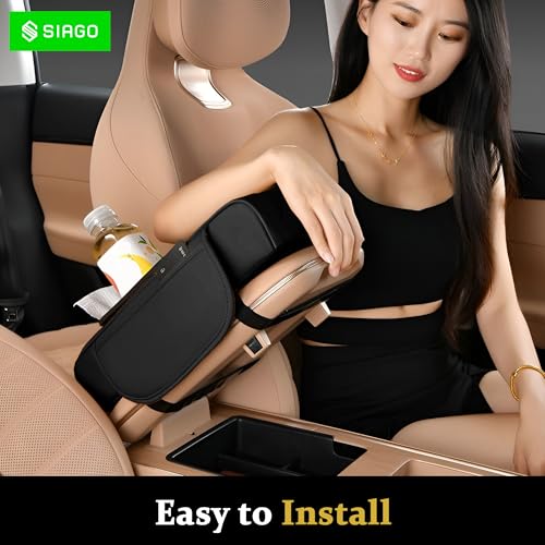 SIAGO SIA399 Premium Car Armrest Cover | 5-in-1 Center Console Organizer with Cup Holder, Phone Slot, & Storage Bags | Anti-Slip PU Leather Cushion for Sedans & SUVs (Black) - Image 5