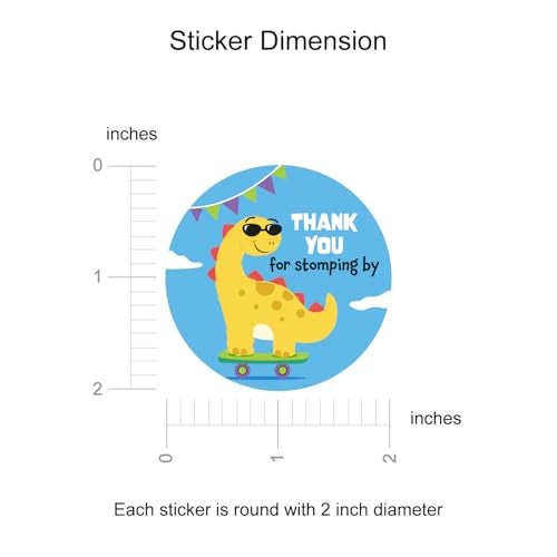 weRevel Dinosaur Theme Thank You Party Stickers, 40 Count, 2 Inches, Round, 4 Unique Designs, Matt-Finish Paper-Self-Adhesive - Image 4