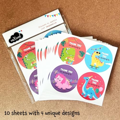 weRevel Dinosaur Theme Thank You Party Stickers, 40 Count, 2 Inches, Round, 4 Unique Designs, Matt-Finish Paper-Self-Adhesive - Image 3
