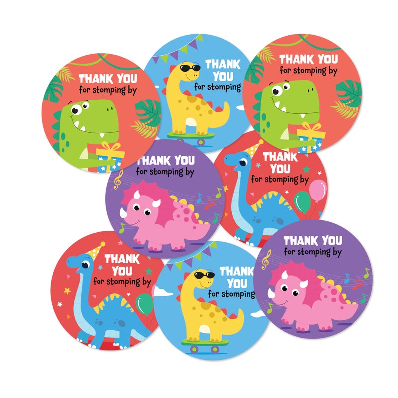 weRevel Dinosaur Theme Thank You Party Stickers, 40 Count, 2 Inches, Round, 4 Unique Designs, Matt-Finish Paper-Self-Adhesive - Image 5